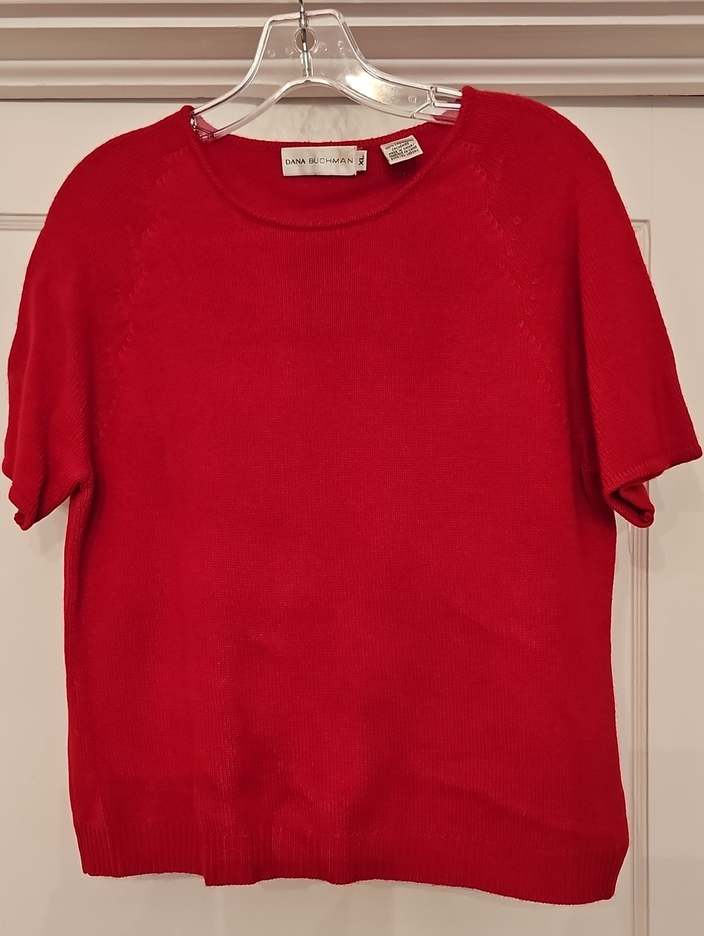 Dana Buchman Bright Red Short Sleeve 100% CASHMERE TOP